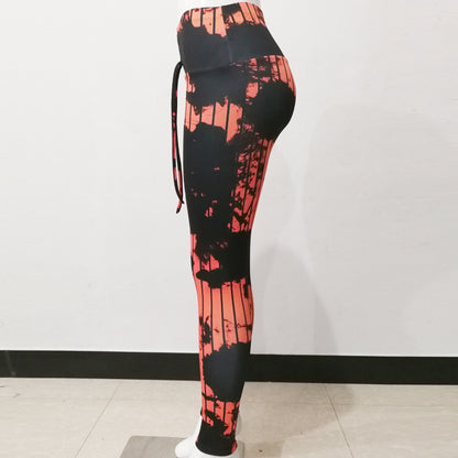 FCCEXIO Summer New Style Digital Printing Women's Tie-dye Leggings High Waist Running Tght Fitness Workout Yoga Pants S-3XL