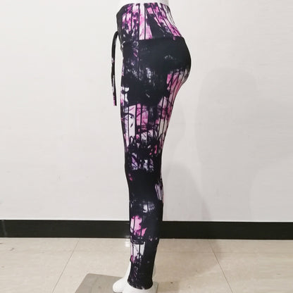 FCCEXIO Summer New Style Digital Printing Women's Tie-dye Leggings High Waist Running Tght Fitness Workout Yoga Pants S-3XL