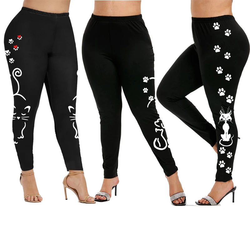 Cute Cat Paw Print Leggings - Slim Fit for Women, S-5XL