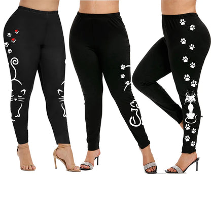 Cute Cat Paw Print Leggings - Slim Fit for Women, S-5XL