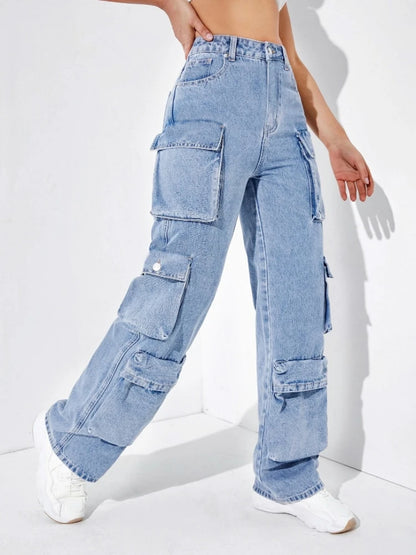 2023 Fall New High Waist Y2K Jeans For Women Fashion Multi Pocket Denim Cargo Pants Casual Female Trousers S-2XL Drop Shipping