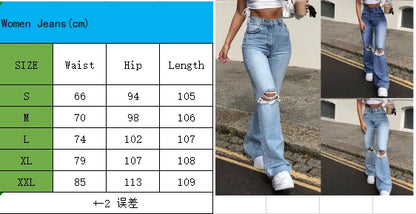 2023 New High Waist Ripped Boot Cut Jeans For Women Fashion Stretch Knee Ripped Denim Flared Pants Casual Female Trousers S-2XL