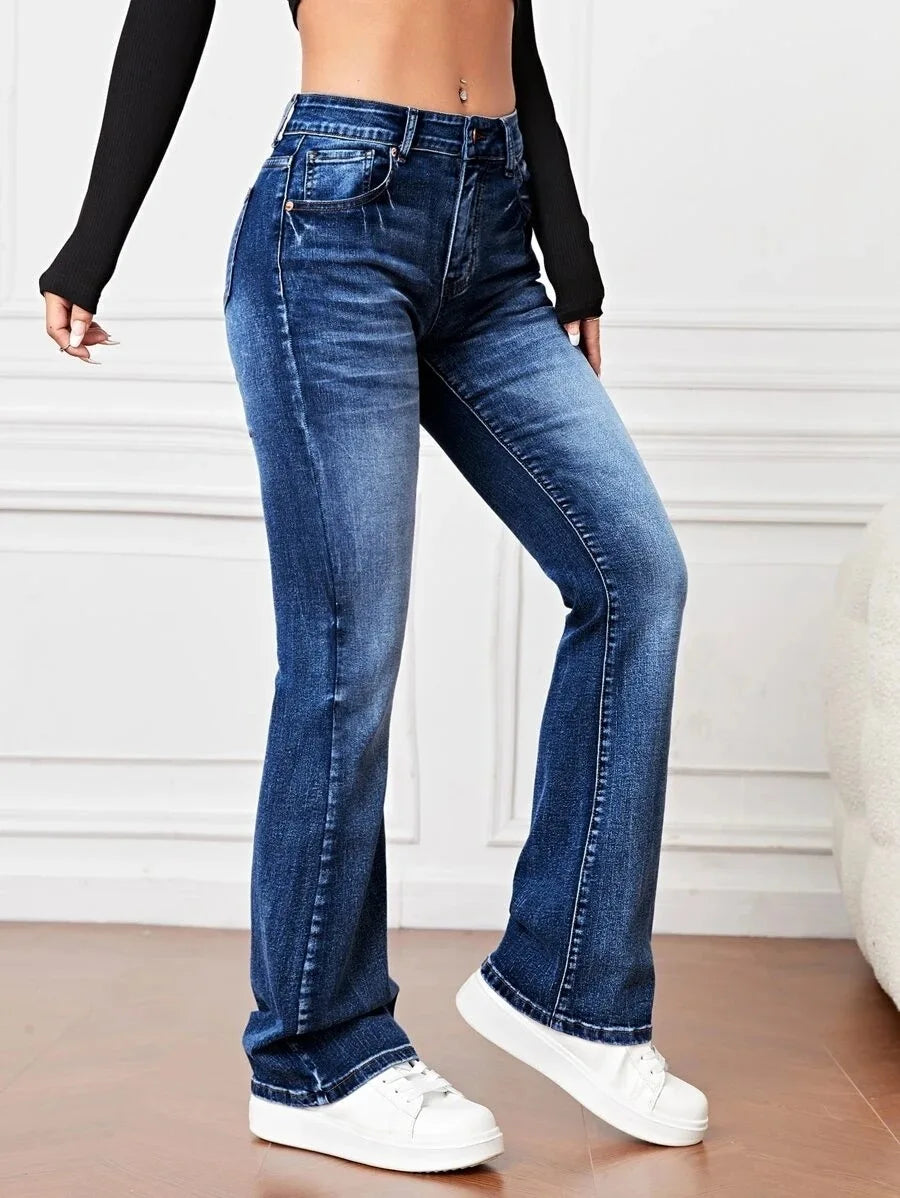 2023 Fall Trousers High Waist Boot Cut Jeans For Women Fashion Stretch Denim Pants Casual Female Clothing S-2XL Drop Shipping