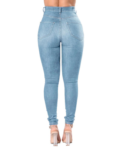 Jeans rasgado de cintura alta para mulheres, jeans skinny, calças lápis, calç