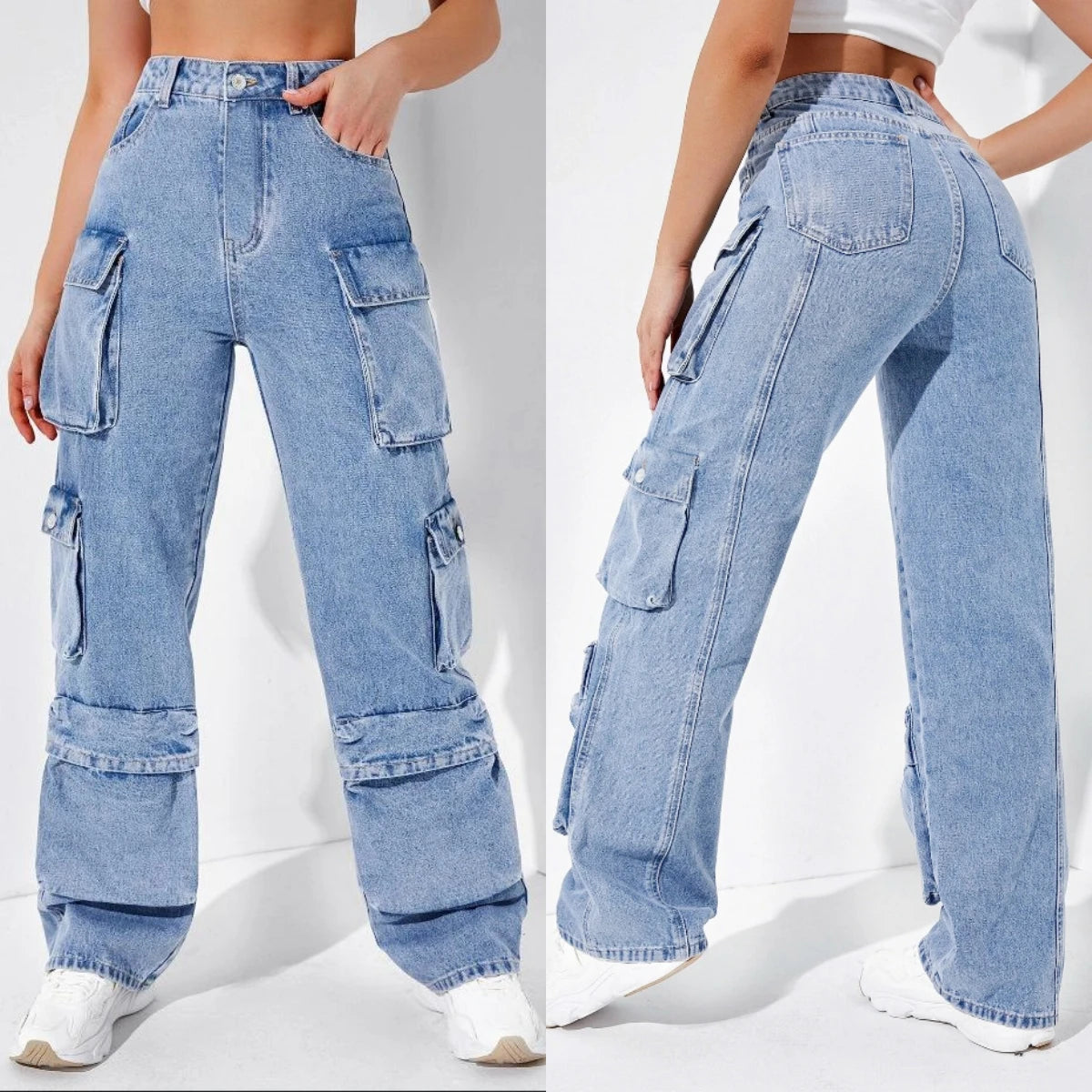 2023 Fall New High Waist Y2K Jeans For Women Fashion Multi Pocket Denim Cargo Pants Casual Female Trousers S-2XL Drop Shipping