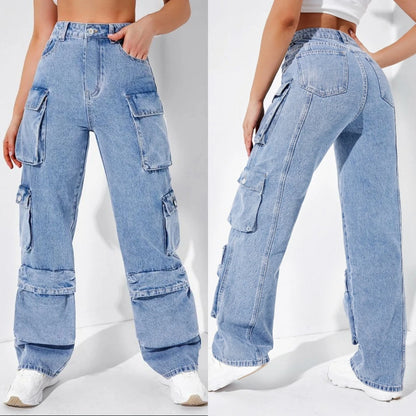 2023 Fall New High Waist Y2K Jeans For Women Fashion Multi Pocket Denim Cargo Pants Casual Female Trousers S-2XL Drop Shipping