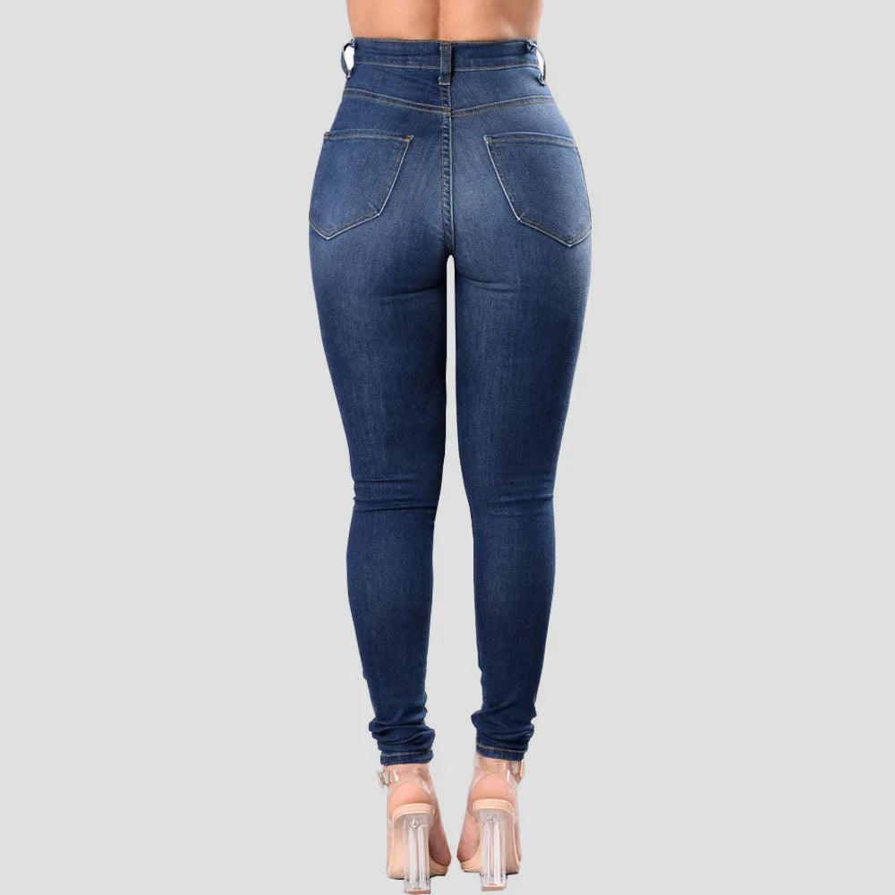 Jeans rasgado de cintura alta para mulheres, jeans skinny, calças lápis, calç