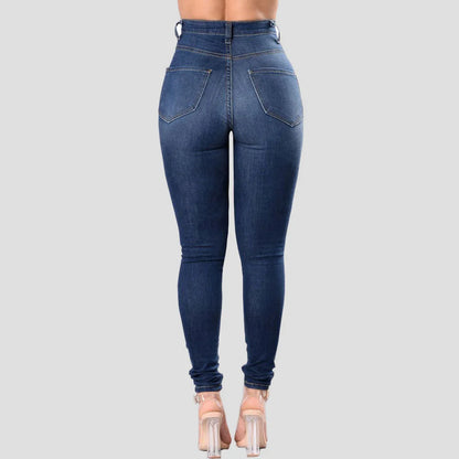 Jeans rasgado de cintura alta para mulheres, jeans skinny, calças lápis, calç