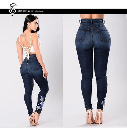 2023 New Women's High Waist Embroidered Jeans Fashion Slim Stretch Denim Pencil Pants Casual Female Clothing S-3XL Drop Shipping