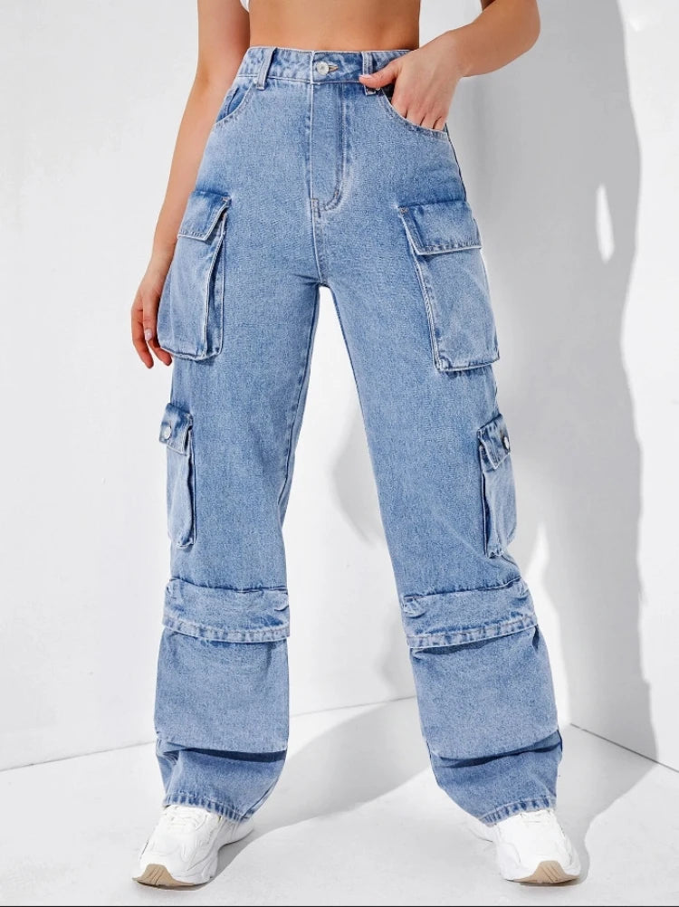 2023 Fall New High Waist Y2K Jeans For Women Fashion Multi Pocket Denim Cargo Pants Casual Female Trousers S-2XL Drop Shipping