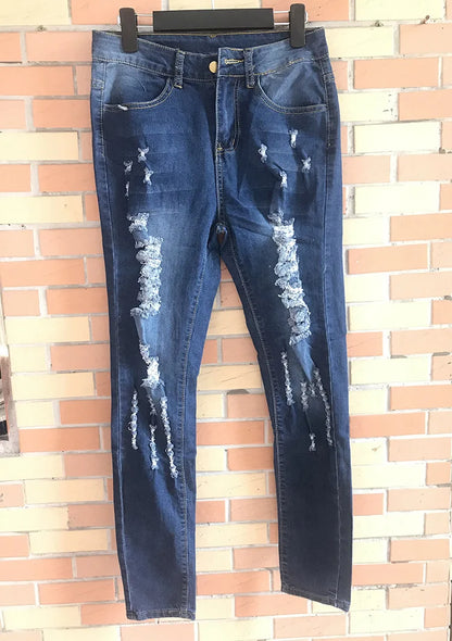 Jeans rasgado de cintura alta para mulheres, jeans skinny, calças lápis, calç