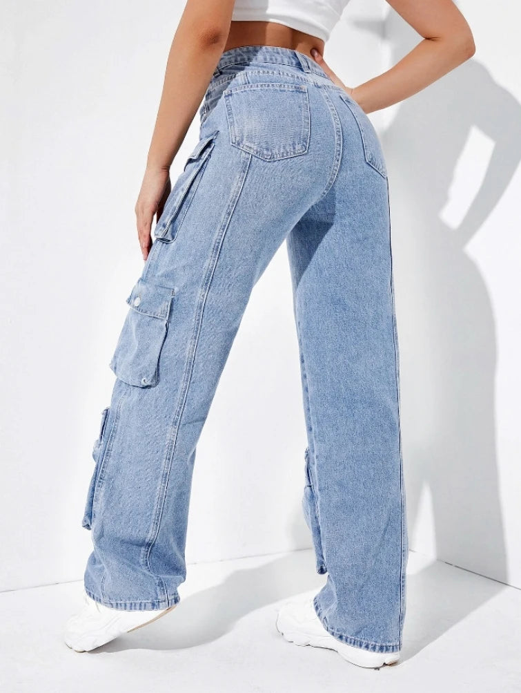 2023 Fall New High Waist Y2K Jeans For Women Fashion Multi Pocket Denim Cargo Pants Casual Female Trousers S-2XL Drop Shipping