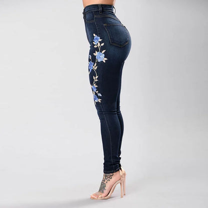 2023 New Women's High Waist Embroidered Jeans Fashion Slim Stretch Denim Pencil Pants Casual Female Clothing S-3XL Drop Shipping