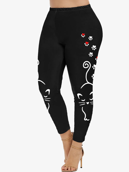 Cute Cat Paw Print Leggings - Slim Fit for Women, S-5XL