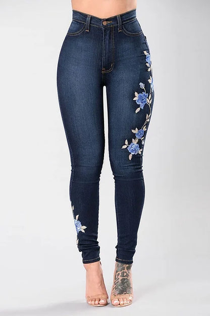 2023 New Women's High Waist Embroidered Jeans Fashion Slim Stretch Denim Pencil Pants Casual Female Clothing S-3XL Drop Shipping