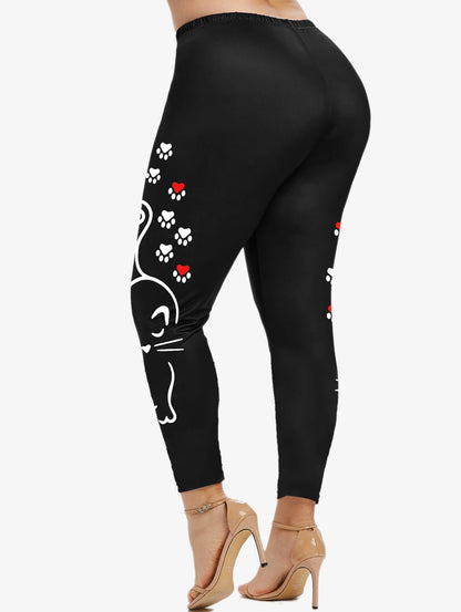 Cute Cat Paw Print Leggings - Slim Fit for Women, S-5XL