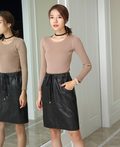 Long Skirt Natural Sheepskin Genuine Leather 2020 Fashion Female Design A Real S