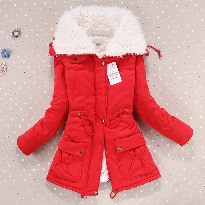 Women's Winter Coat, Jackets 2021 New Fashion, Warm Cotton Women's Velvet Solid Jacket, Casual Zipper Parka