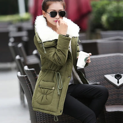 Women's Winter Coat, Jackets 2021 New Fashion, Warm Cotton Women's Velvet Solid Jacket, Casual Zipper Parka