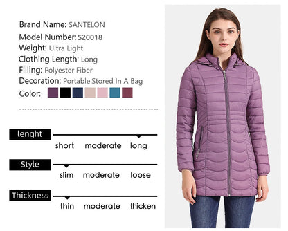 SANTELON Women's Puffer Jacket with Detachable Hood - Long Warm Parka, Ultra-Lig