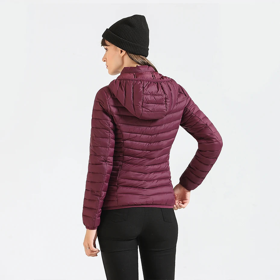 Women's Santelon Ultra-Light Quilted Jacket with Removable Hood, Outdoor Warm and Light Parka with Storage Bag