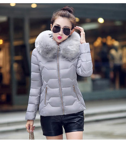 Women's Faux Raccoon Fur Collar Parka, High-Quality Winter Coat, Outerwear, 2021