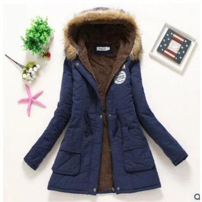 Women's Plus Size Winter Coat, Medium and Long Cotton Overcoat with 12 Colors