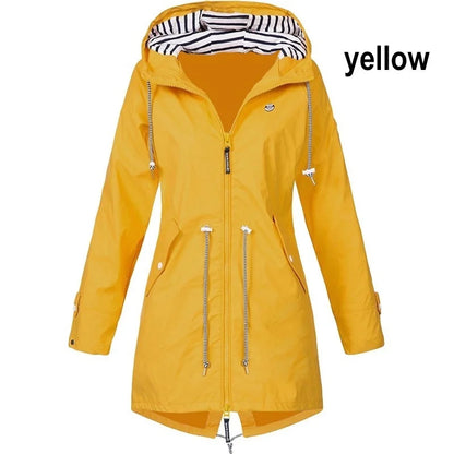 Women Waterproof Zipper Rain Jacket Solid Color Ladies Outdoor Mountaineering Li