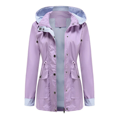 Purple Hooded Jacket for Spring 2024 Women's Office Fashion Women Outerwear Hat