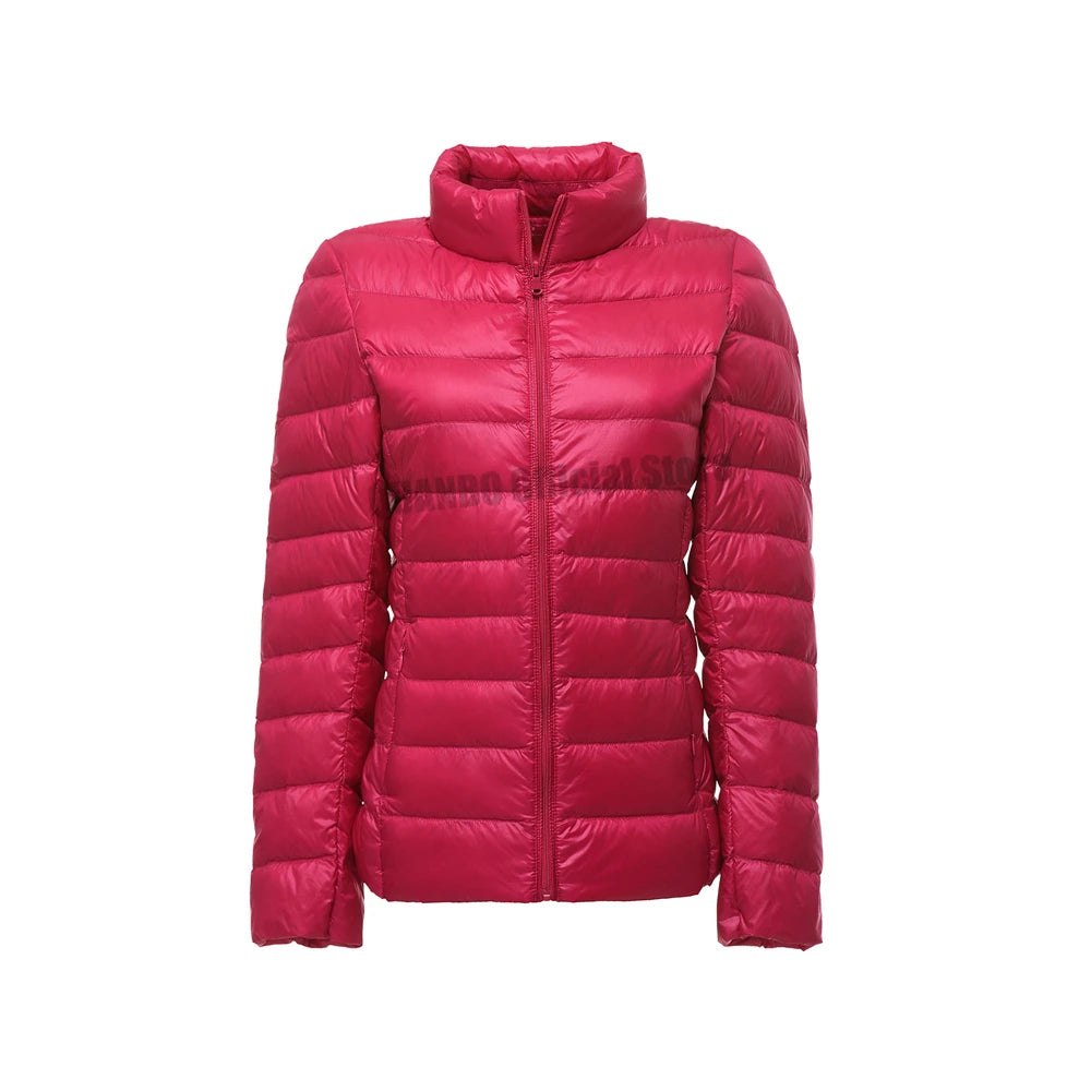 Casaco de sopro ultraleve e leve feminino, jaqueta quente, parkas coreano slim f