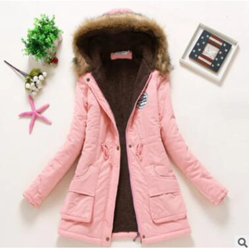 Women's Plus Size Winter Coat, Medium and Long Cotton Overcoat with 12 Colors