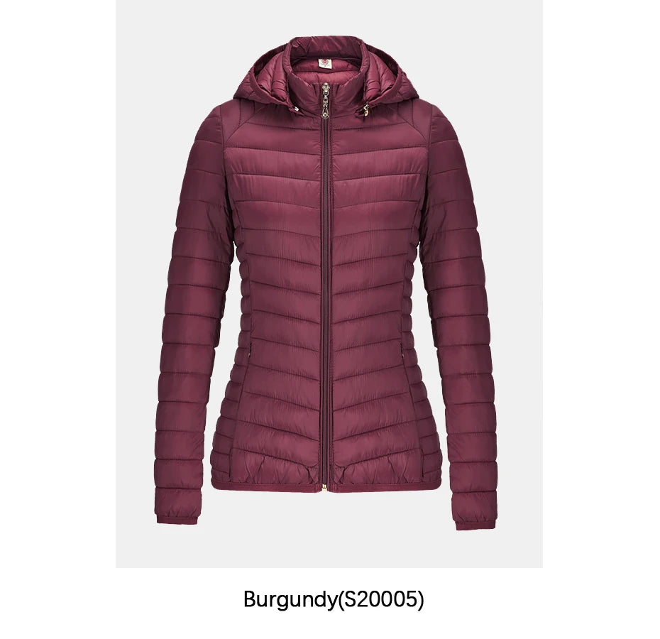 Women's Santelon Ultra-Light Quilted Jacket with Removable Hood, Outdoor Warm and Light Parka with Storage Bag