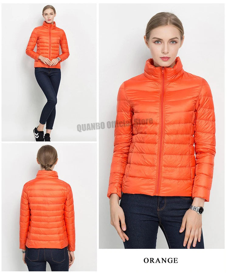 Casaco de sopro ultraleve e leve feminino, jaqueta quente, parkas coreano slim f