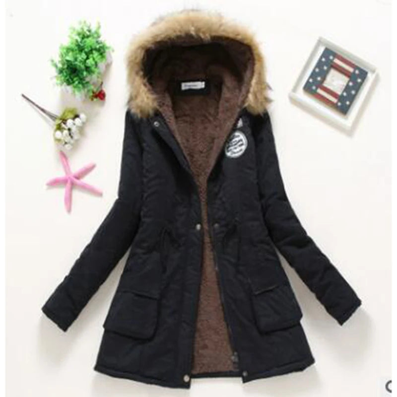 Women's Plus Size Winter Coat, Medium and Long Cotton Overcoat with 12 Colors