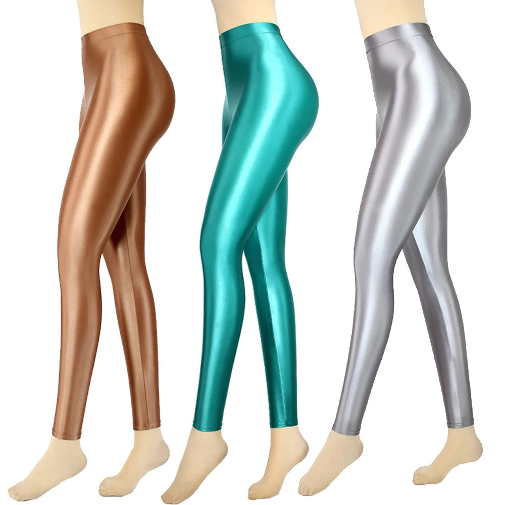 Leggings Femininas Brilho Wet Look - Cintura Alta S-3XL