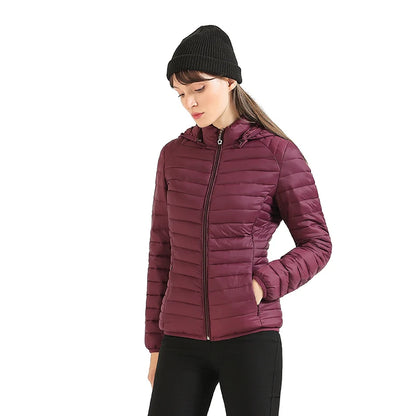 Women's Santelon Ultra-Light Quilted Jacket with Removable Hood, Outdoor Warm and Light Parka with Storage Bag