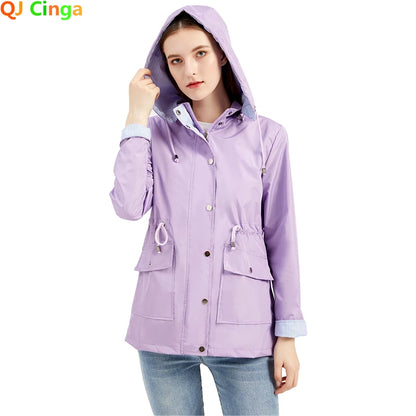 Purple Hooded Jacket for Spring 2024 Women's Office Fashion Women Outerwear Hat