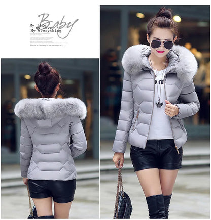 Women's Faux Raccoon Fur Collar Parka, High-Quality Winter Coat, Outerwear, 2021