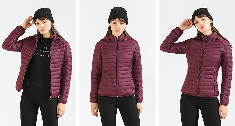 Women's Santelon Ultra-Light Quilted Jacket with Removable Hood, Outdoor Warm and Light Parka with Storage Bag