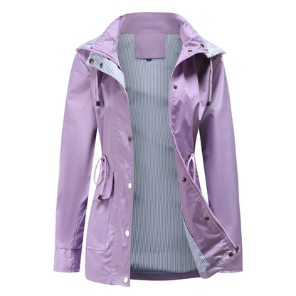 Purple Hooded Jacket for Spring 2024 Women's Office Fashion Women Outerwear Hat