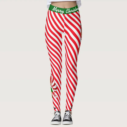 Red Striped Printed Yoga Pants 2020 New Chrismas Gym Leggings High Elastic Ninth Leggins Mujer Yoga Pantalones Plus Size S-3XL