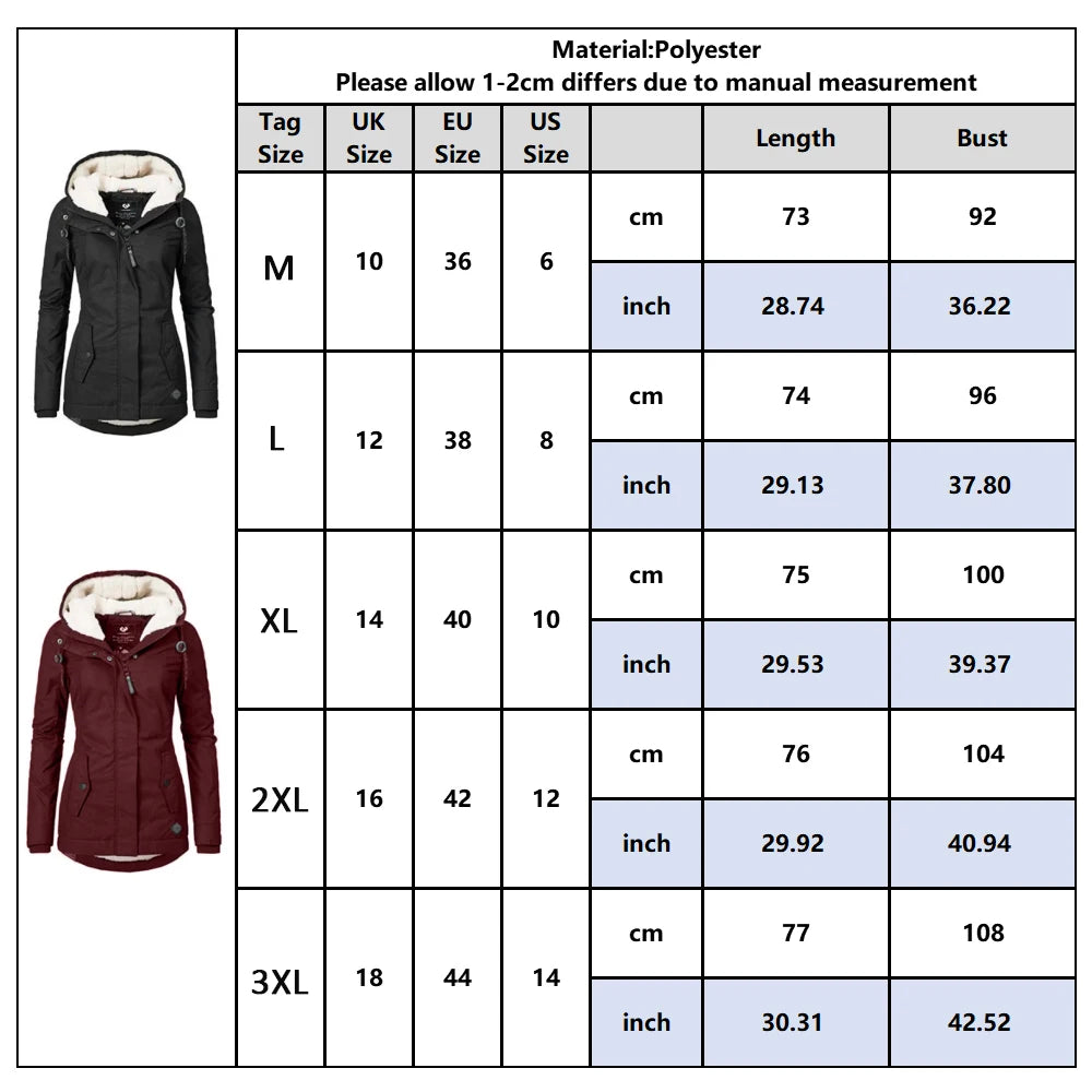 Customizable 2024 New UZZDSS Women's Warm Parkas with Thick Hood, Plush Jackets, Mid-Length Cotton Winter Coat, Warm Outerwear