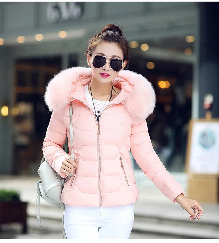 Women's Faux Raccoon Fur Collar Parka, High-Quality Winter Coat, Outerwear, 2021