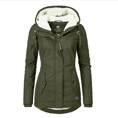 Customizable 2024 New UZZDSS Women's Warm Parkas with Thick Hood, Plush Jackets, Mid-Length Cotton Winter Coat, Warm Outerwear