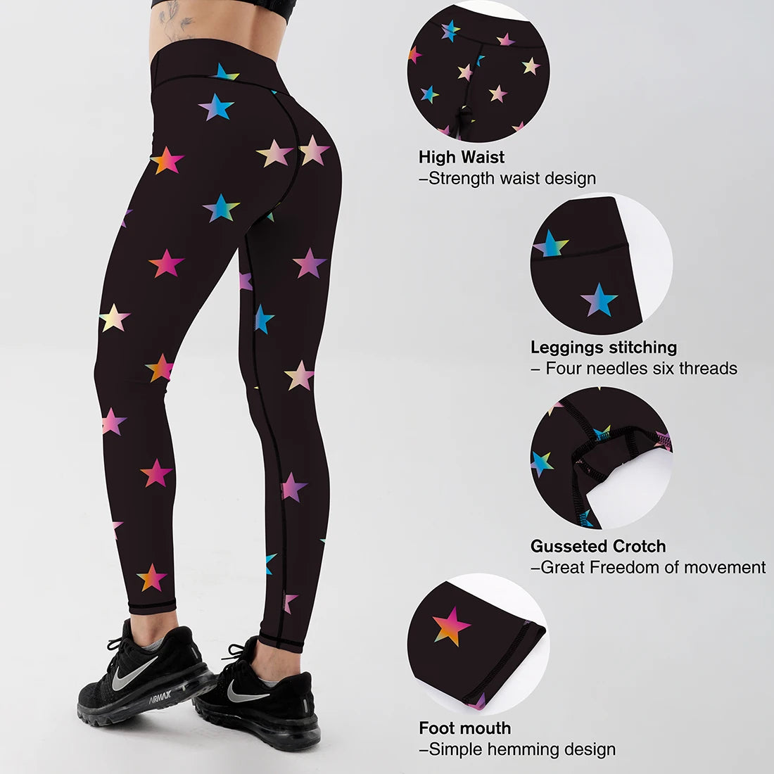 2018 New Fashion Colored Stars Pattern Digital Printed Skinny Breathable Leggings Gifts For Ladies