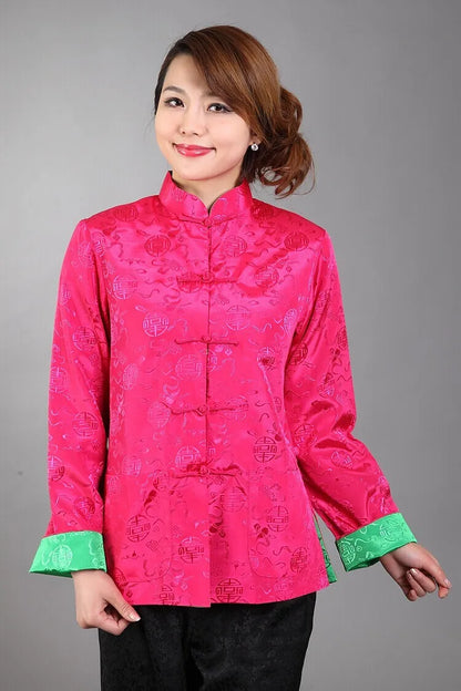 Novelty Two-side Women Jacket Coat Reversible Satin Outerwear Chinese Lady Tradi