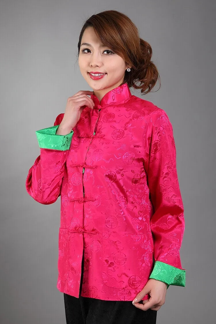 Novelty Two-side Women Jacket Coat Reversible Satin Outerwear Chinese Lady Tradi