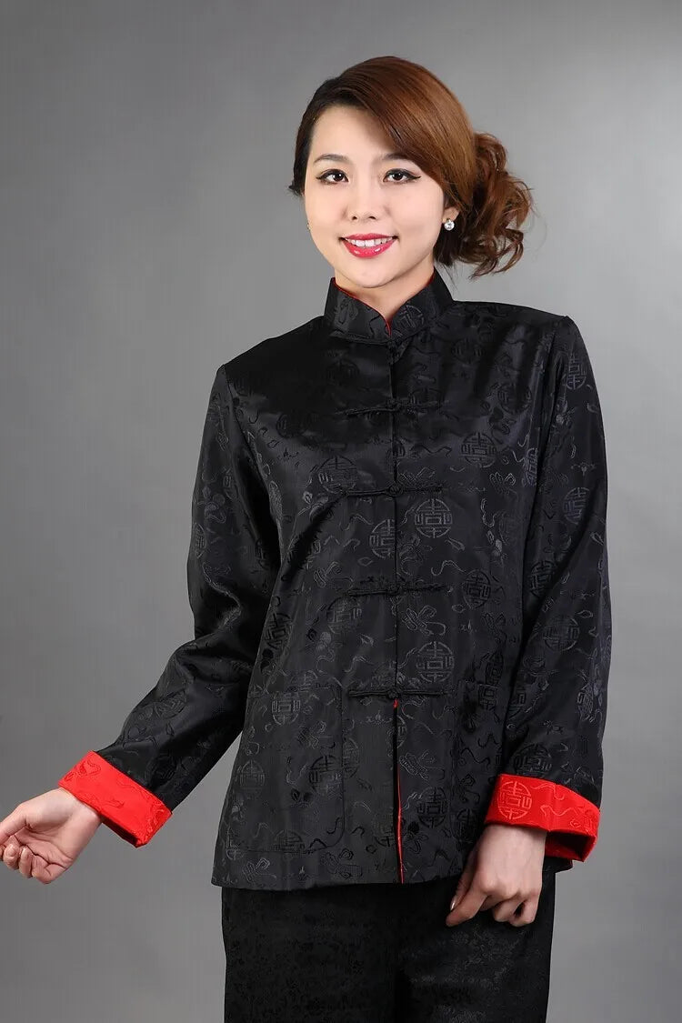 Novelty Two-side Women Jacket Coat Reversible Satin Outerwear Chinese Lady Tradi