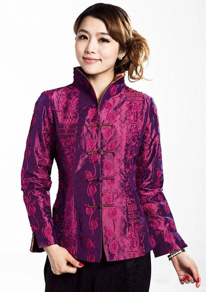 New Arrival Spring Female Silk Satin Jacket Chinese Lady Embroidery Coat Flowers