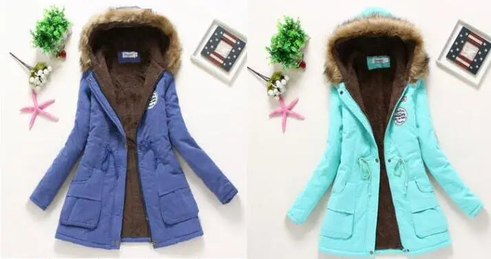 Women's Plus Size Winter Coat, Medium and Long Cotton Overcoat with 12 Colors